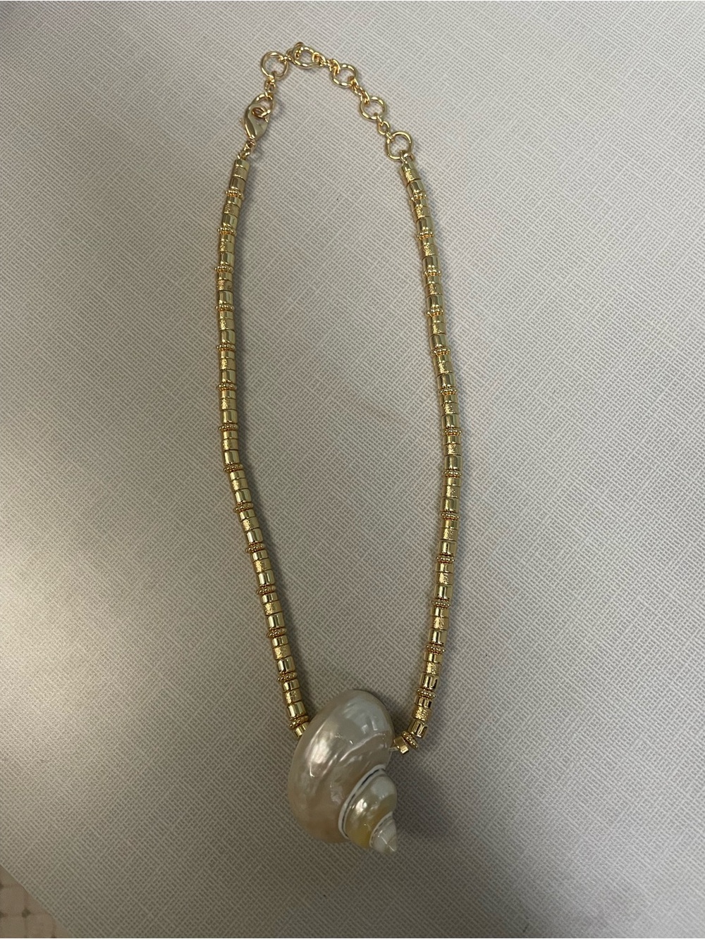 Tuckernuck Gold Bead Necklace with Cream Shell Pendant. - Picture 5 of 8